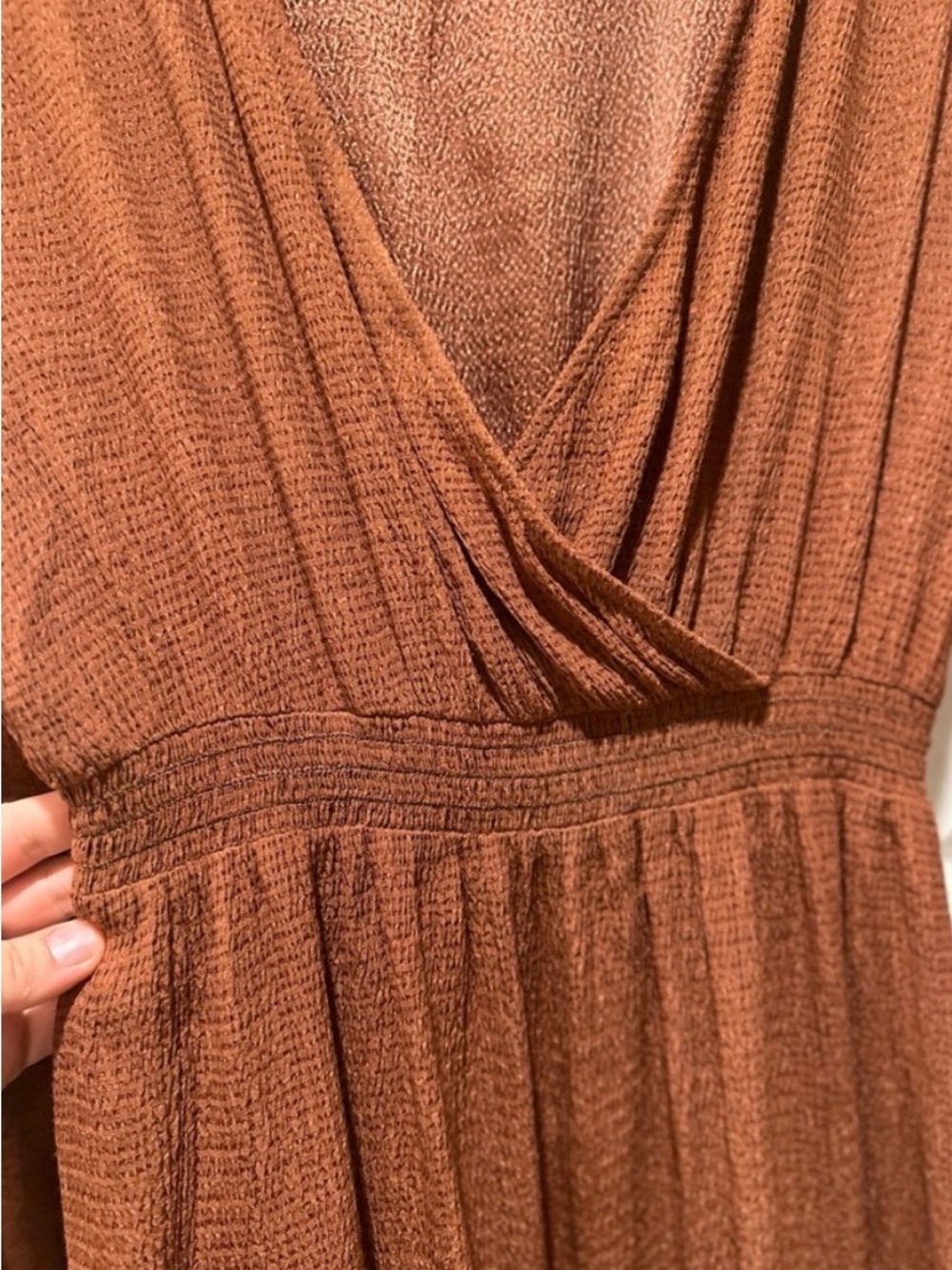 Sézane Paris Textured Rust Midi Dress – Size 38 – Elegant Wrap‑Style Silhouette - Picture 8 of 10